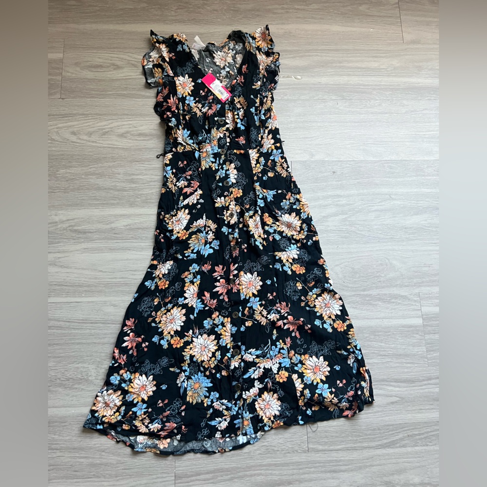 Xhilaration Black Floral Maxi Dress xsmall